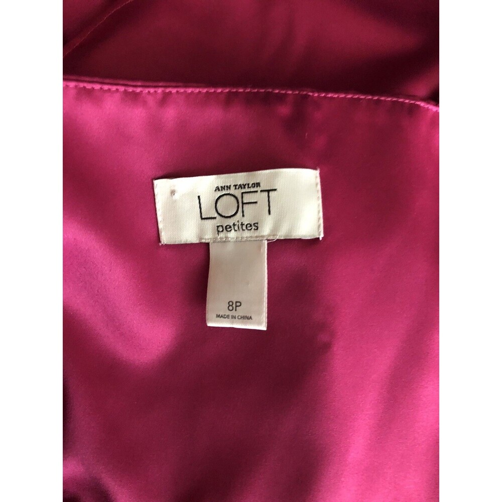 Ann Taylor Loft Camisole Halter Satin Top 8P Raspberry Tie One Shoulder ShelfBra - Picture 5 of 7